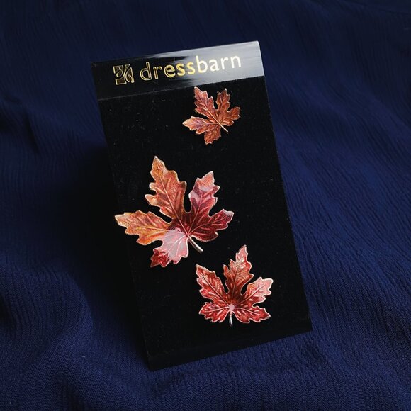 Jewelry - Set of 3 Red Orange Ombre Enamel Fall Autumn Leaf Silver Tone Scatter Tack Pins